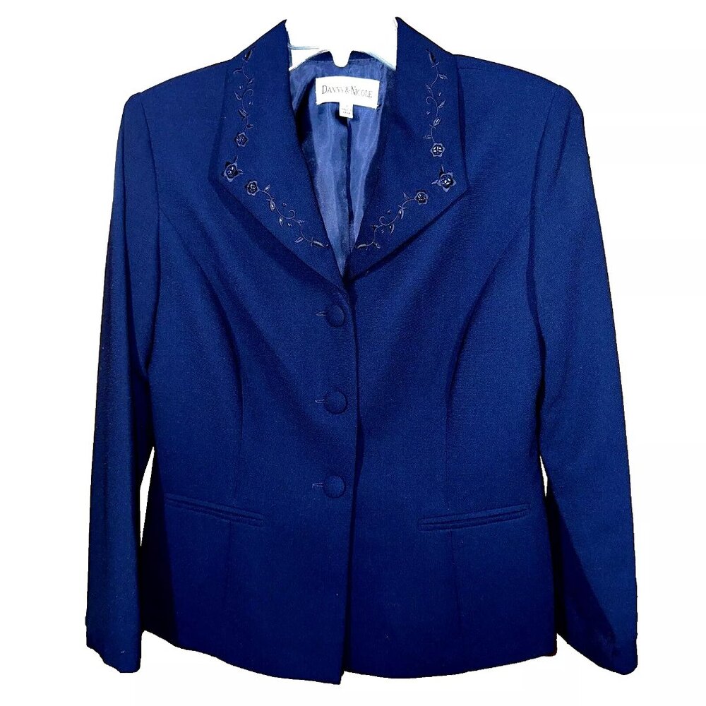 Danny & Nicole Sequin Blazer 8 – Embroidered Collar, Pleated Waist, Quiet Luxury